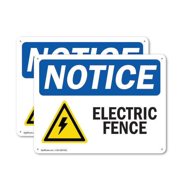 Signmission Electric Fence OSHA Notice Sign, Plastic, 10in W x 7in L, 2PK OS-2PACK-NS-P-710-L-11626 - main